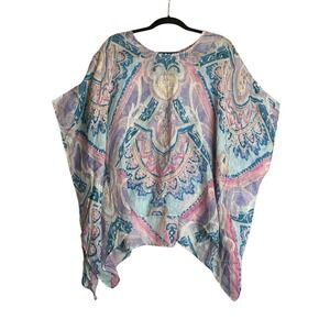Chico's Lightweight Semi Sheer Linen Pullover Poncho Tunic Batwing Pastel Boho